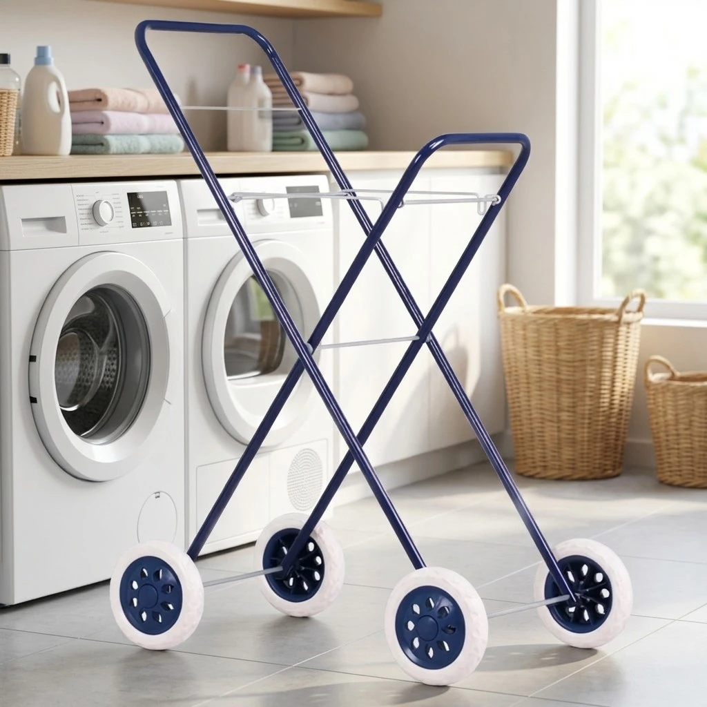 Round Tube Laundry Clothes Washing Folding Trolley Cart