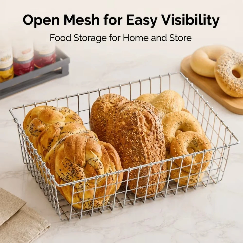 Chrome Silver Bread Pastry Storage Display Basket